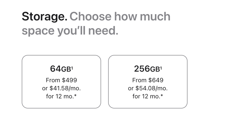 iPad mini Pricing (source: Apple)