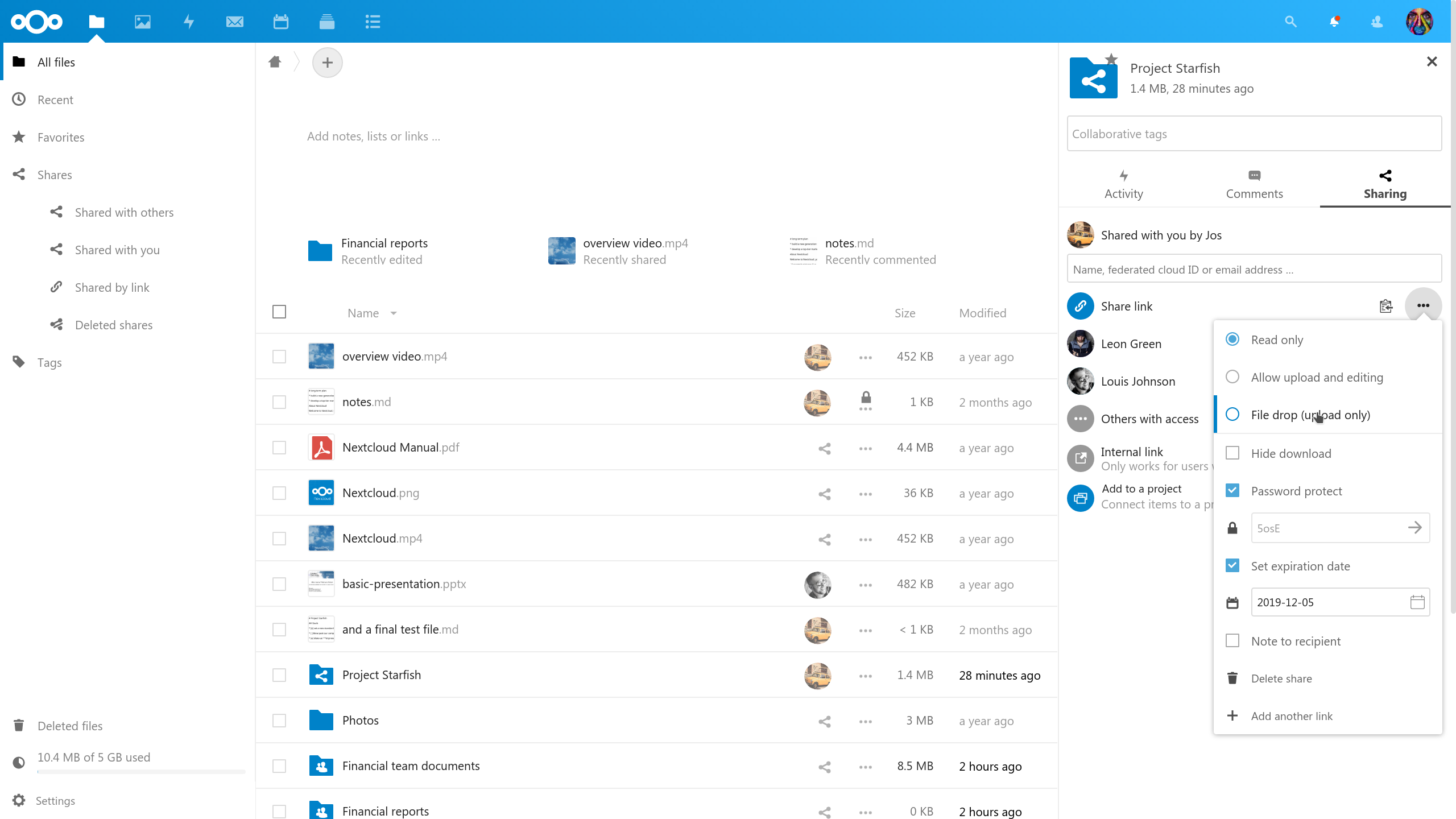 NextCloud collaboration features (credit: Nextcloud website)